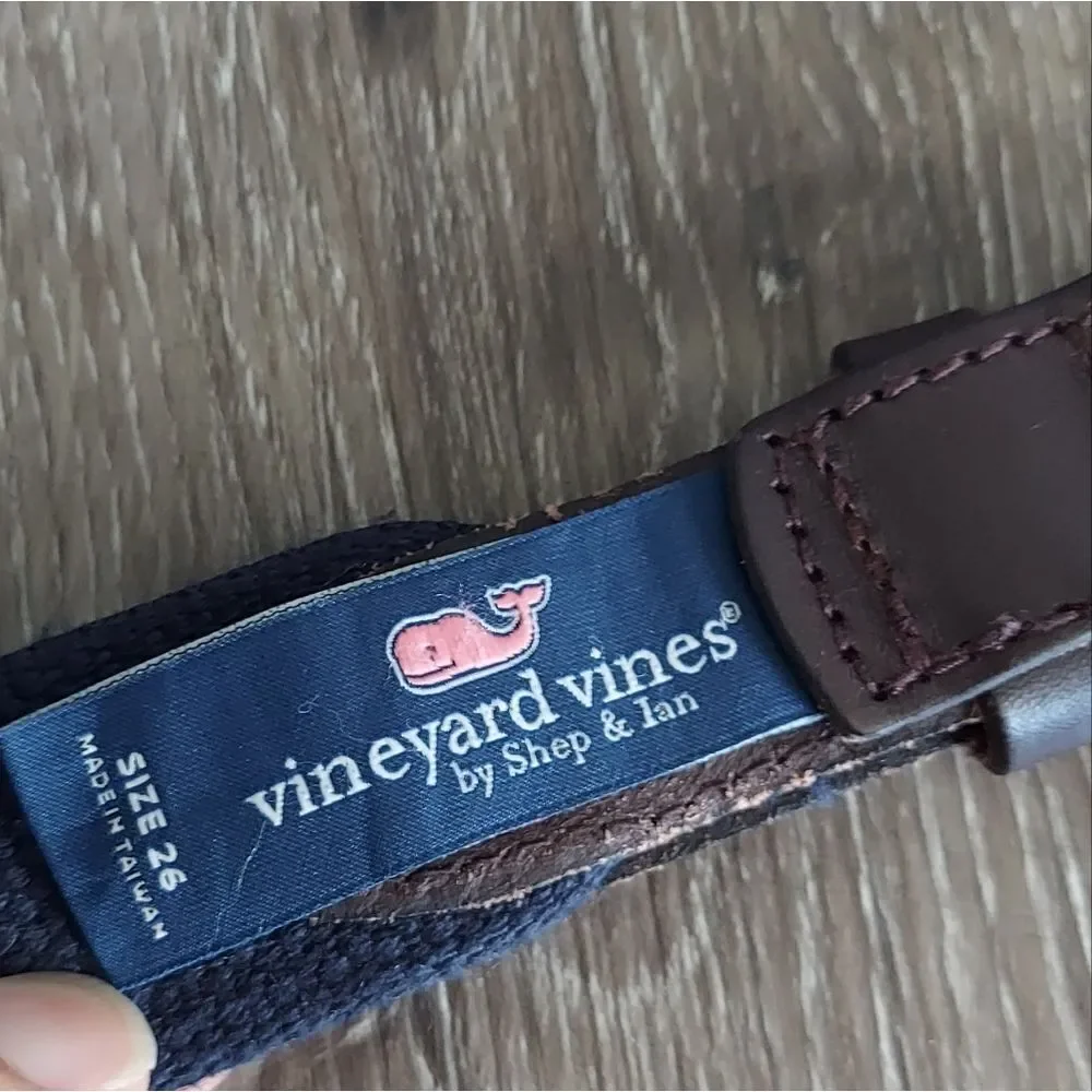 Vineyard Vines Navy Blue Belt Logo Whales Brass Buckle Size 26